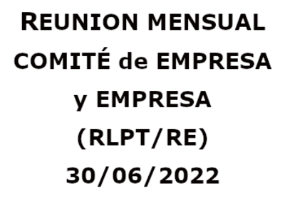 REUNION MENSUAL COMITÉ/EMPRESA 30 DE JUNION DE 2022 (RLPT/RE)