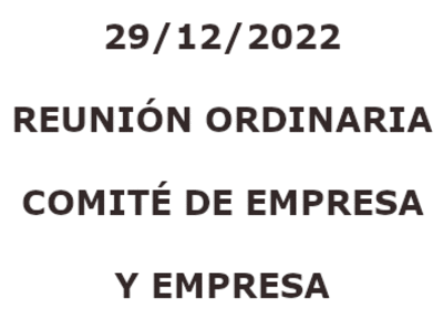 REUNION MENSUAL COMITÉ-EMPRESA 29 DE DICIEMBRE DE 2022